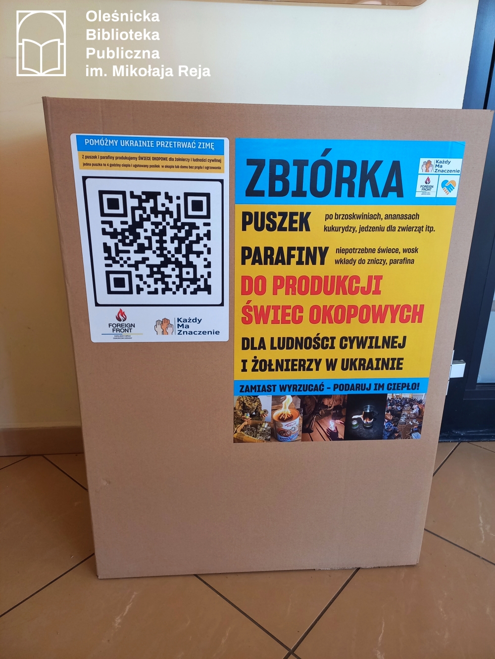 Oznakowanie na kartonie na zbiórkę puszek i parafiny